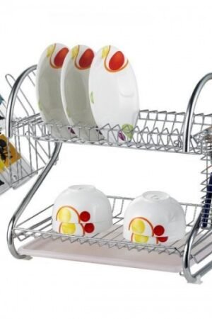 2-Tier Stainless Steel Dish Drying Rack (With Cutlery & Cup Holder)